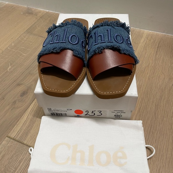 Chloe Woody Logo Sandals in Deep Denim (size 37) - Picture 2 of 3